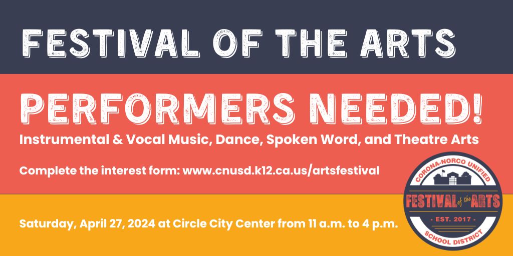 🎵 Calling all students! Interested in performing at our upcoming Festival of the Arts in any of the following categories: Instrumental & Vocal Music, Dance, Spoken Word, and Theatre Arts? Click here to complete the interest form: bit.ly/3IoKjhw