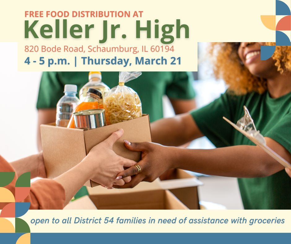Tomorrow (3/21) at @D54Keller from 4-5 p.m., families can receive a free box of food. This opportunity is available to any D54 family that is in need of assistance with groceries. We hope that this takes a little pressure off your family during this time.
