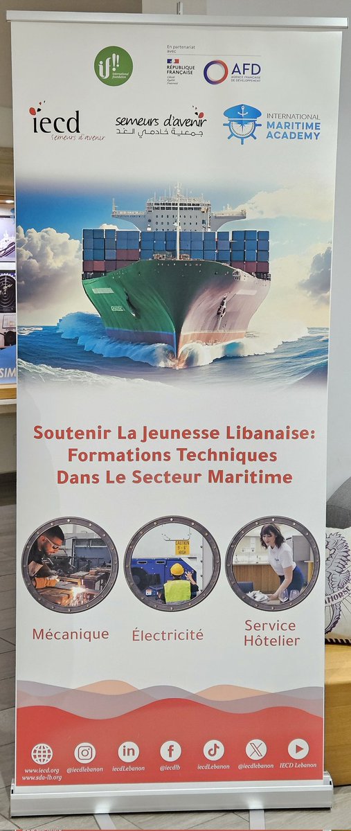 Nouvelle illustration d'une coopération réussie entre l'@AFD_France et l'@iecdlebanon qui forme avec l'International Maritime Academy de jeunes diplômés aux métiers techniques de la marine marchande: ⚓️opportunités d'emploi améliorées ⚓️perspectives d'avancement professionnel