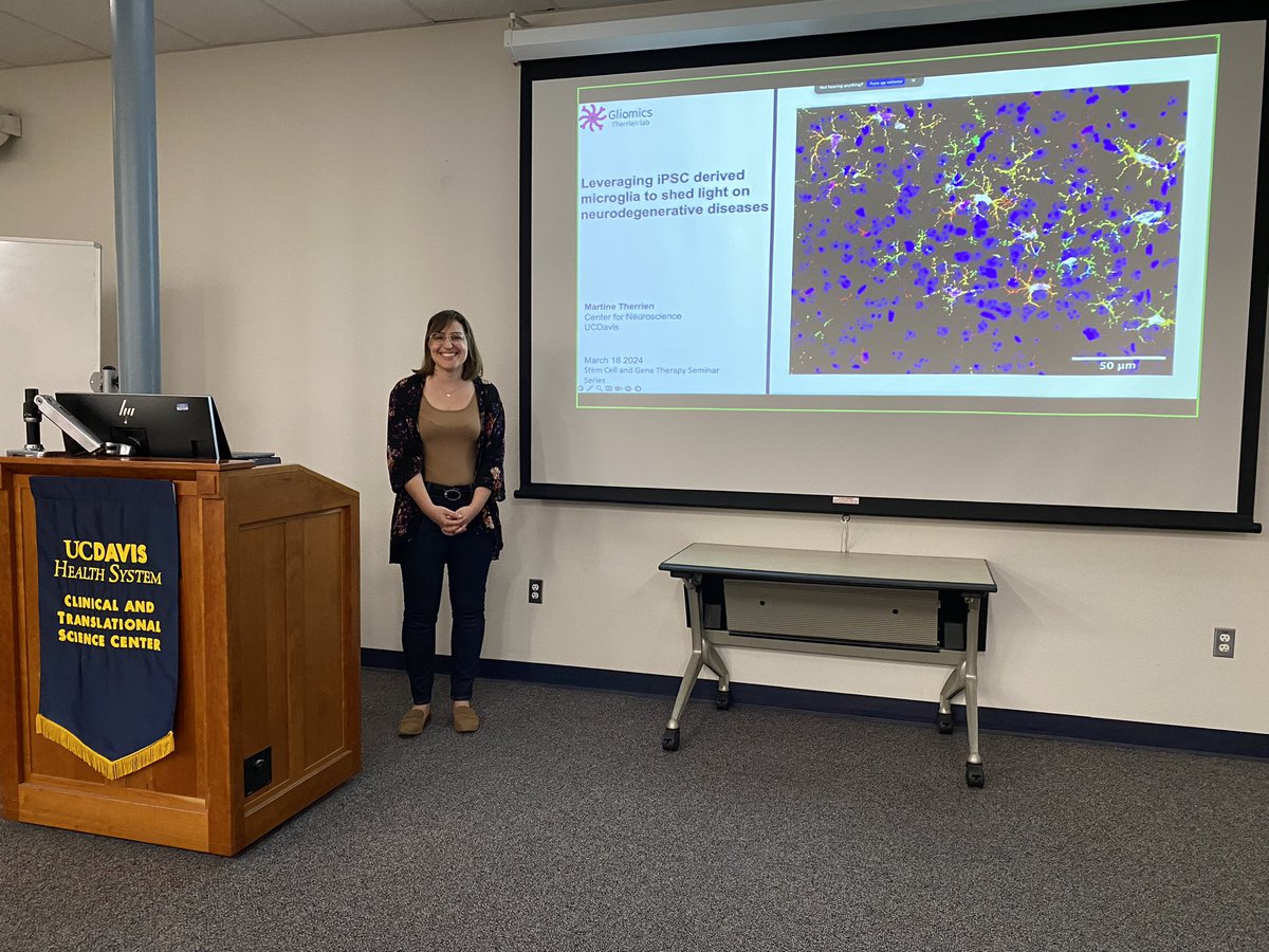 Today in our #stemcell and #genetherapy seminar series we are very fortunate to have new @UCDavisCNS faculty colleague Dr. Martine Therrien @MartineTherrie4 discussing her intriguing research in IPSC-derived #microglia. 🧠