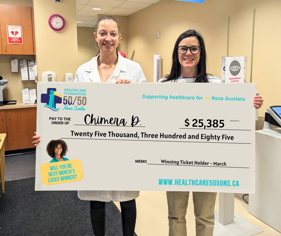 🥳 Congratulations to Chimera D. who is our March 5th winner of a whopping $25,385.00! 🥳 Chimera is pictured here with Kate from @MentalHealthNS who was the inspiration for her ticket purchase this month! 💙 April 2nd tickets are on sale now! rafflebox.ca/raffle/nshf #winner #ns