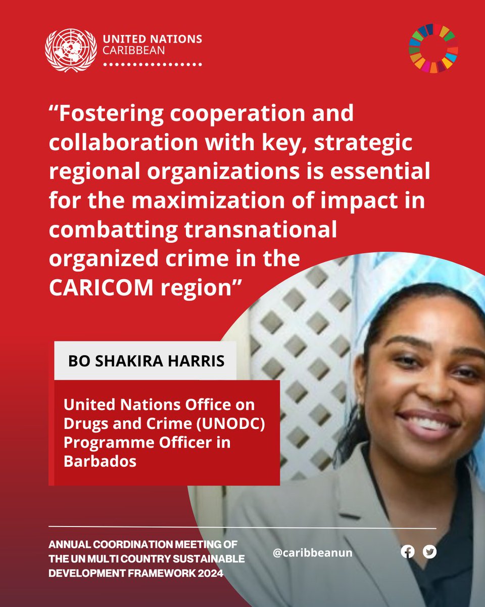 'Fostering cooperation and collaboration with key, strategic regional organizations is essential for the maximization of impact in combatting transnational organized crime in the @CARICOMorg region', said Bo Shakira Harris, @UNODC Programme Officer in #Barbados. #MSDCF Meeting