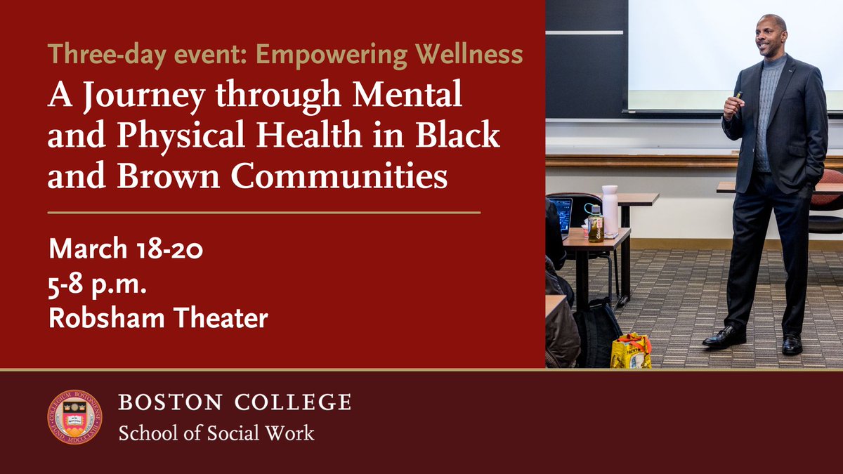 @BCSSW Assistant Professor Robert O. Motley Jr., the BCSSW Trauma Integration Initiative, and @BC_CSON are hosting a three-day event that will embark on an enlightening journey through multifaceted aspects of mental and physical health in Black and Brown communities.