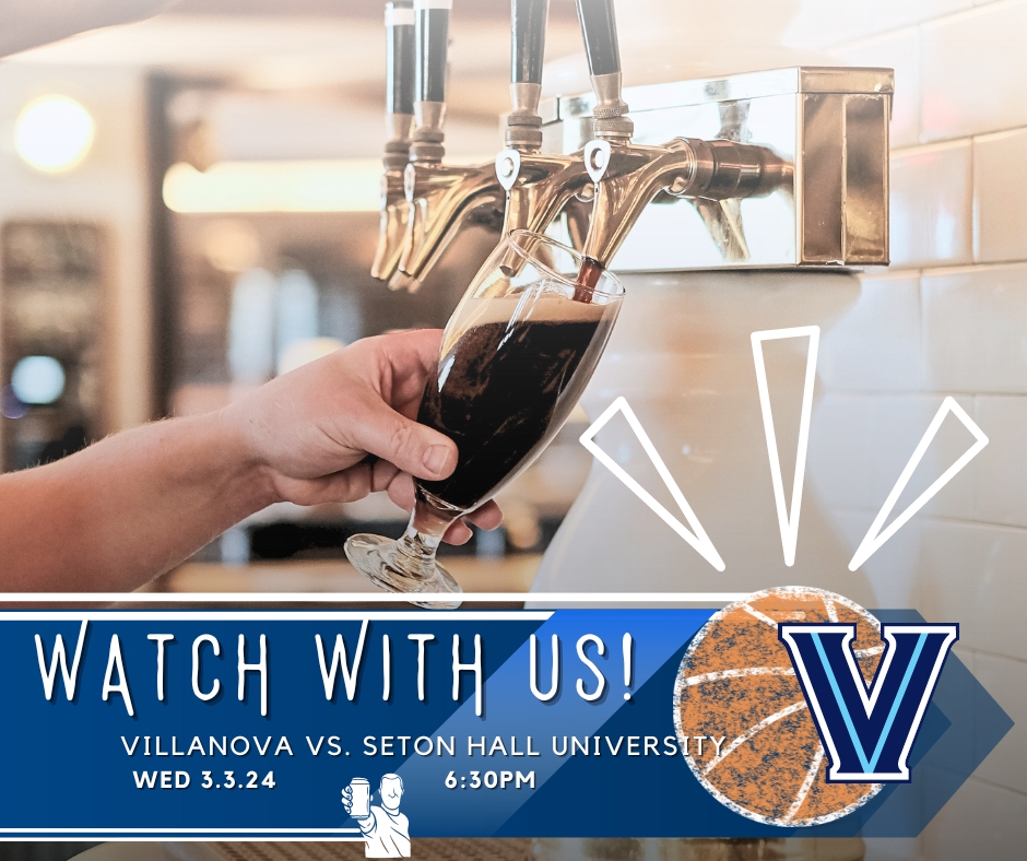 Cheer on the team with us, we've got great snacks &amp; cold drafts! 🏀🍺🍔
#Nova Vs. #SetonHall
WED Mar. 6 @ 6:30PM
#Villanova #MensBasketball #Wildcats #CollegeBasketball #MarchMadness #Cheers