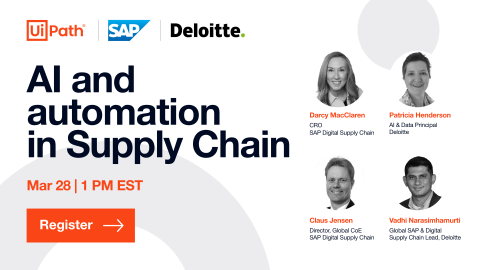 Technology powerhouses unite for AI and Automation: Join UiPath, SAP and Deloitte for a lively discussion on resiliency &amp; sustainability across supply chain. #SupplyChain #AI #DigitalSupplyChain <a href="/SAP/">SAP</a> <a href="/Deloitte/">Deloitte</a> spr.ly/6017Xqv2f