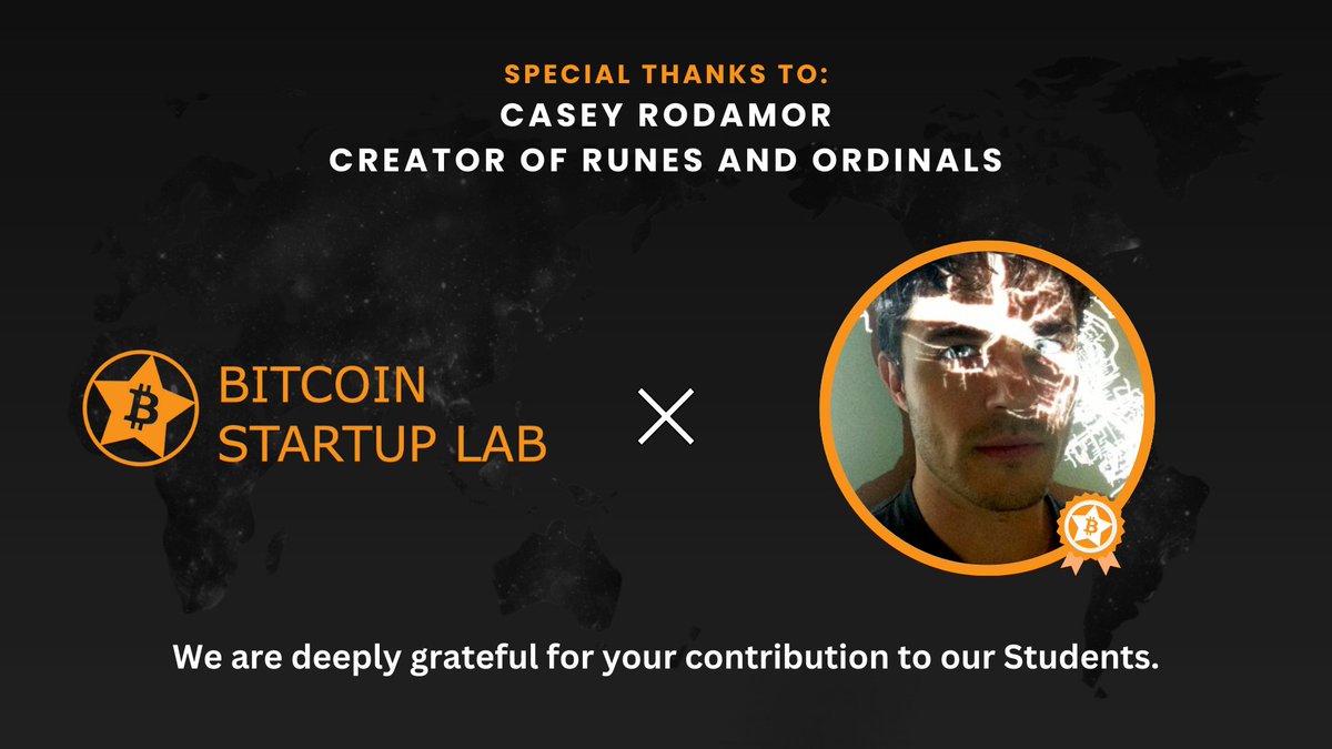 btcstartuplab's tweet image. A huge shoutout to @rodarmor creator of Runes and Ordinals! Your passion for mentoring our students and the care you show to our program is greatly appreciated!