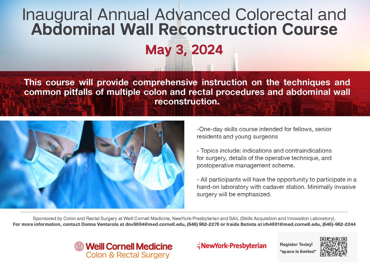 Exciting opportunity for fellows, senior residents and young surgeons! Learn more here: bit.ly/4c6ZLwg @D_JafariMD @heatheryeomd @WeillCornell @nyphospital