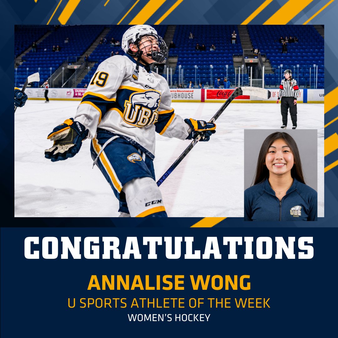 🏒 WHKY | Scoring twice and adding an assist in <a href="/UBCWHKY/">UBC Women's Hockey</a>'s <a href="/CanadaWest/">Canada West</a> final win over Alberta, Annalise Wong is the <a href="/USPORTSca/">U SPORTS</a> Women's Hockey Athlete of the Week!

📣 usports.ca/en/sports/hock…
