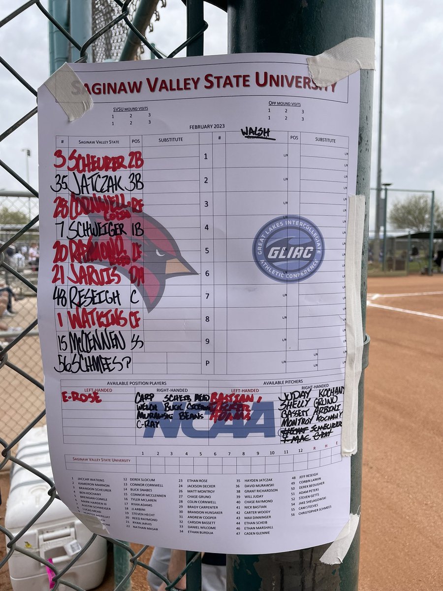 Lineup for game 1 vs Walsh 🌵🏜️