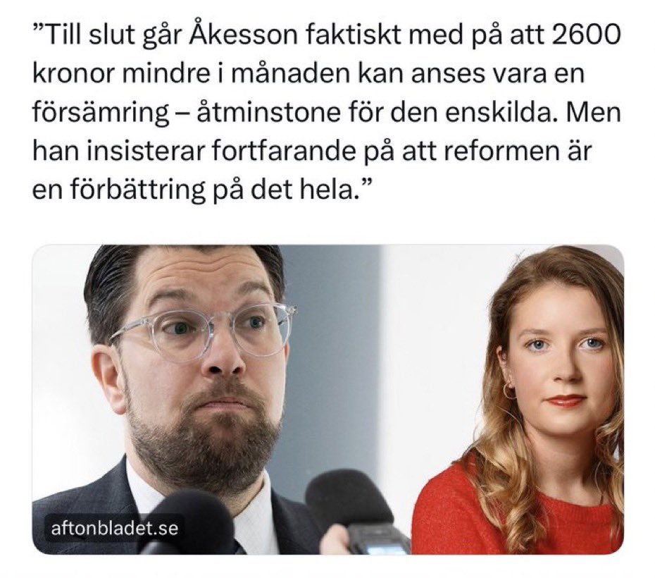 CarlBAndersson's tweet photo. Så nu har Åkesson erkänt att han blåst hela sin väljarkår. Hans tyngsta löfte. A-kassan. En bluff. 

Snart finns det bara främlingsfientlighet och putinism kvar inom SD. https://t.co/2vrJVKTTD7