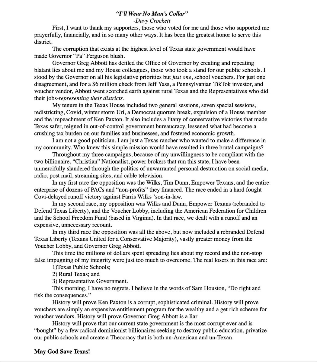 Pastors for Children (@pastors4txkids) on Twitter photo "I'll Wear No Man's Collar"
Our great friend and great Texan <a href="/RogersForTexas/">Glenn Rogers</a> lays the truth out here about the current corruption of Texas led by <a href="/GregAbbott_TX/">Greg Abbott</a>.
The Texas governor is a bought-off tyrant.
God is not mocked.
#txed #txlege "I'll Wear No Man's Collar"
Our great friend and great Texan <a href="/RogersForTexas/">Glenn Rogers</a> lays the truth out here about the current corruption of Texas led by <a href="/GregAbbott_TX/">Greg Abbott</a>.
The Texas governor is a bought-off tyrant.
God is not mocked.
#txed #txlege
