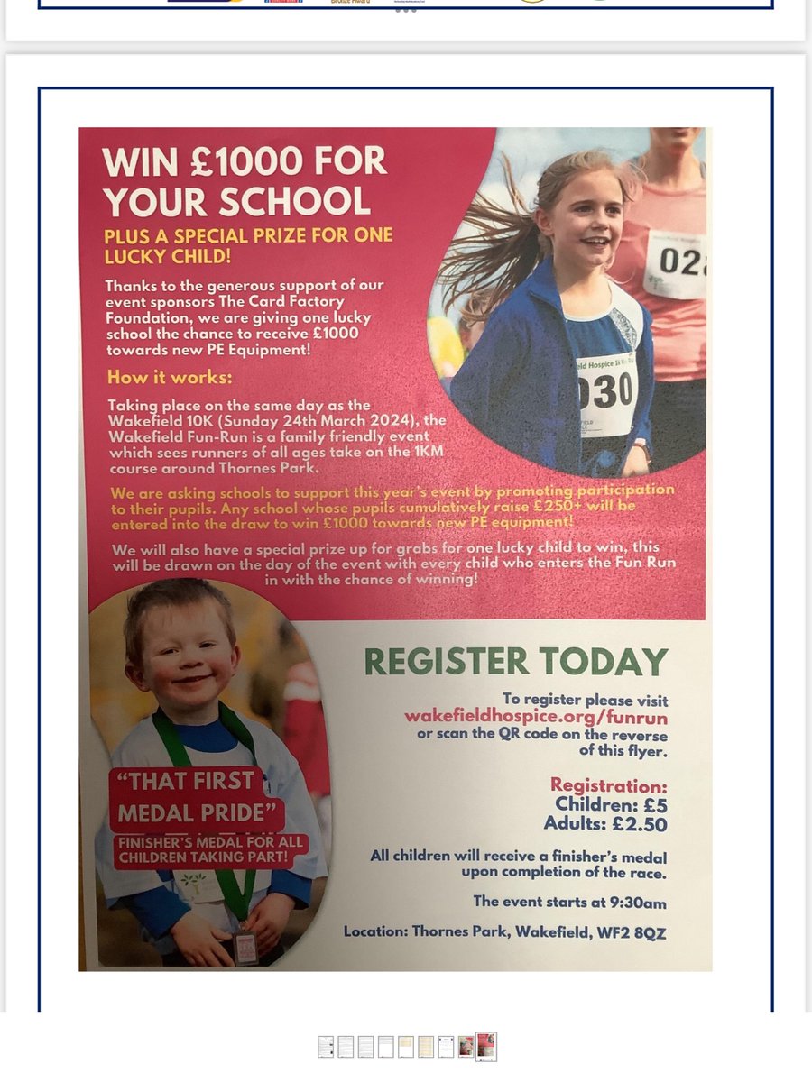 IPMATTowngate's tweet photo. How would you like to raise money for Wakefield Hospice whilst keeping fit and having a chance to win ยฃ1000 for school sports equipment? See attached poster to register for Wakefield Fun Run on 24.3.24 @WfldHospice, #PSHETPA, #PETPA. https://t.co/VsJLRq9CTT