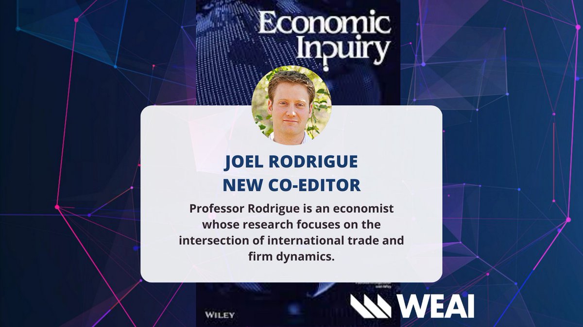 After serving as an Associate Editor, we thank Joel Rodrigue with Vanderbilt University for stepping up as a new Co-Editor of @InquiryWEAI! #weai #econtwitter