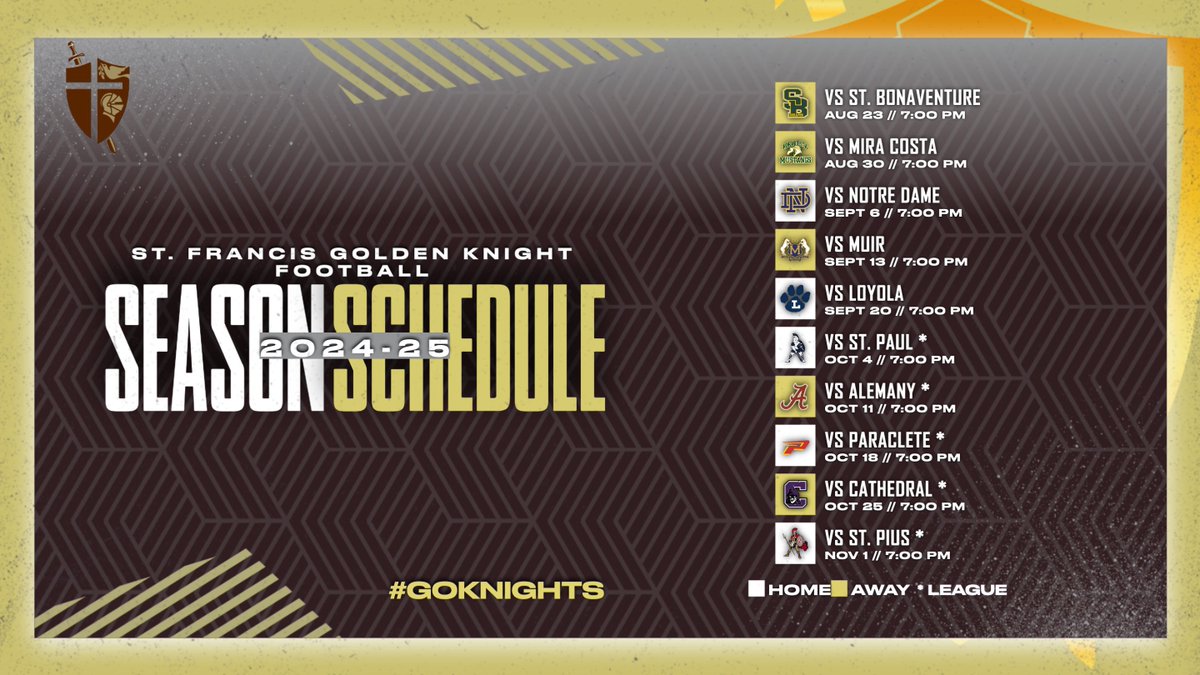 🚨 The Golden Knight 2024-25 Varsity Football schedule has dropped! #GoKnights🏈 #TeamFIRST⚔️
