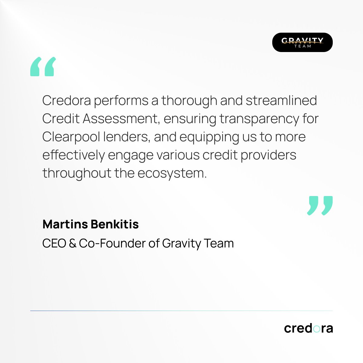 Pleased to have been able to help @GravityTeam_co to borrow on @ClearpoolFin by generating their dynamic credit rating. If you're looking to access capital, send us a DM for a third-party credit assessment!