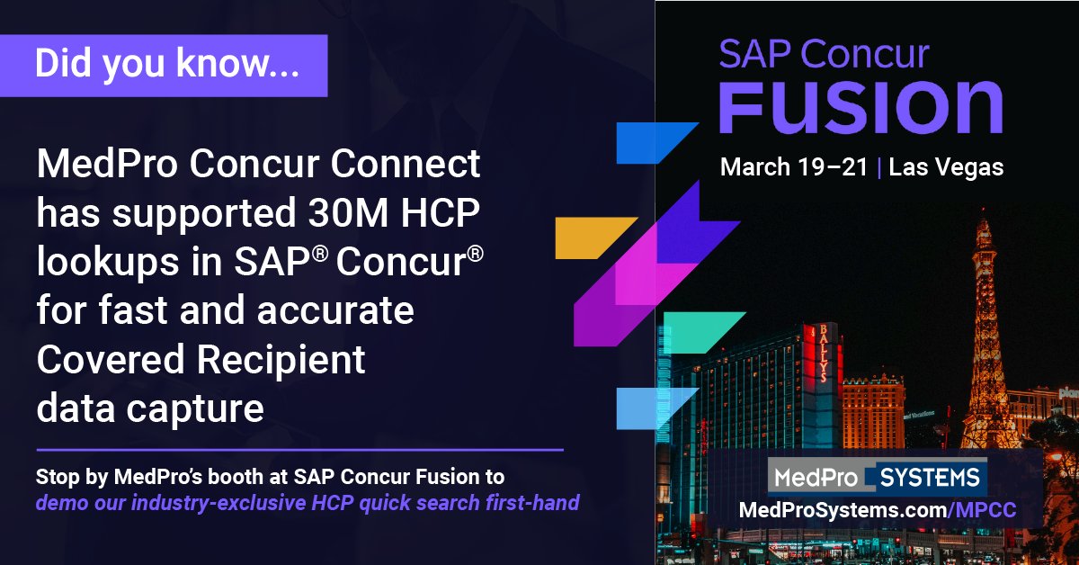 MedProSystems's tweet image. We look forward to seeing everyone live and in person in Las Vegas for this year’s SAP Concur Fusion 2024. Hope to see you there! #LifeSciences #SAPConcurFusion