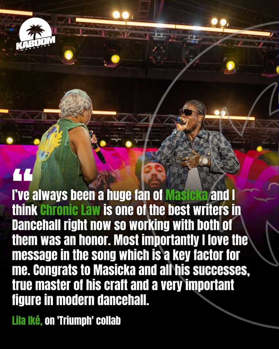 Kaboommag1's tweet photo. Reggae artist #LilaIke on working with Dancehall artist #Masicka and #ChronicLaw on ‘Triumph’
Would you like to see more from the trio⁉️ let us know in the comments ⬇️
#Kaboommag #Kaboommagazine https://t.co/KJ93z3xWpy
