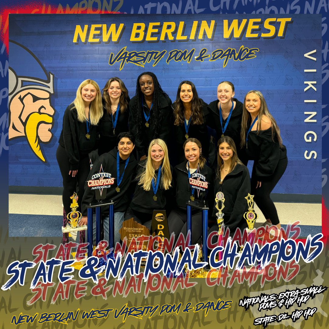 NBWAthletics's tweet photo. We are thrilled to announce that the NBW Varsity Pom &amp; Dance Team are now NATIONAL CHAMPIONS in Extra Small Pom &amp; Hip Hop!

Congratulations Vikings! We are beyond proud of you! #GoVikes #NBWPROUD https://t.co/1PKksID1j3