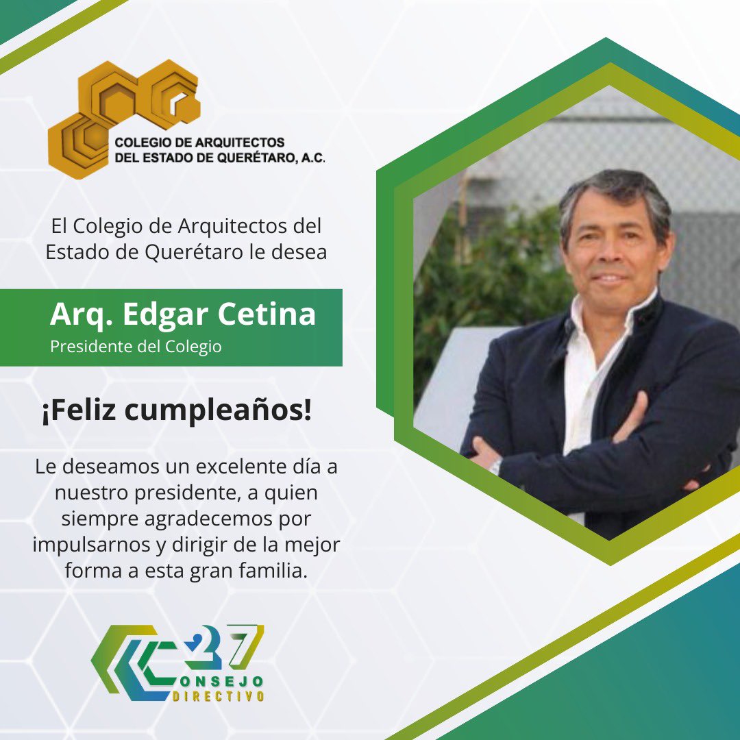 Deseamos un feliz cumpleaños al Arq. Edgar Cetina García. Que este día esté lleno de muchas sorpresas y festejos. 

¡Muchas felicidades!