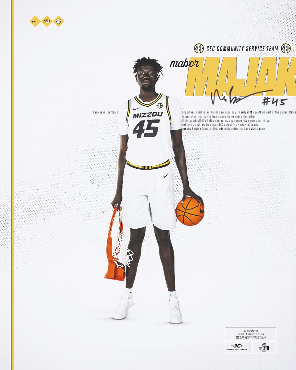 Mabor Majak is honored for his work off the court as the senior earns a spot on the SEC Community Service Team! #MIZ 🐯 📰 bit.ly/3TpDjXY
