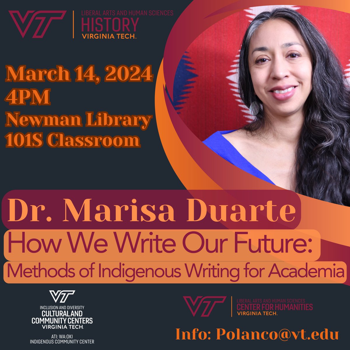 Join us for a public lecture by Marisa Duarte at 4 p.m. on March 14 in Newman Library's 101S classroom. Duarte, a citizen of the Pascua Yaqui Nation, is an associate professor at Arizona State University in the School of Social Transformation. We hope to see you there!