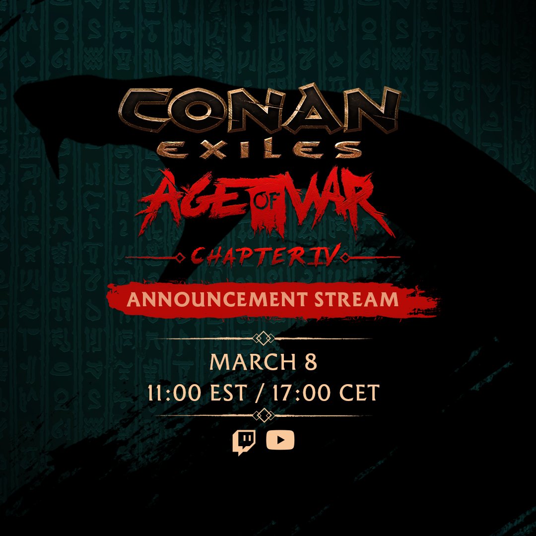 thorgal006's tweet image. Le 8 mars 17h cet/11h est, funcom va présenter en live sur twitch le contenu de age of war chapitre 4 dans conan exile. #funcom #funcomcreator #funcompartner #funcomcreatorprogram #conanexiles  #conanexiles