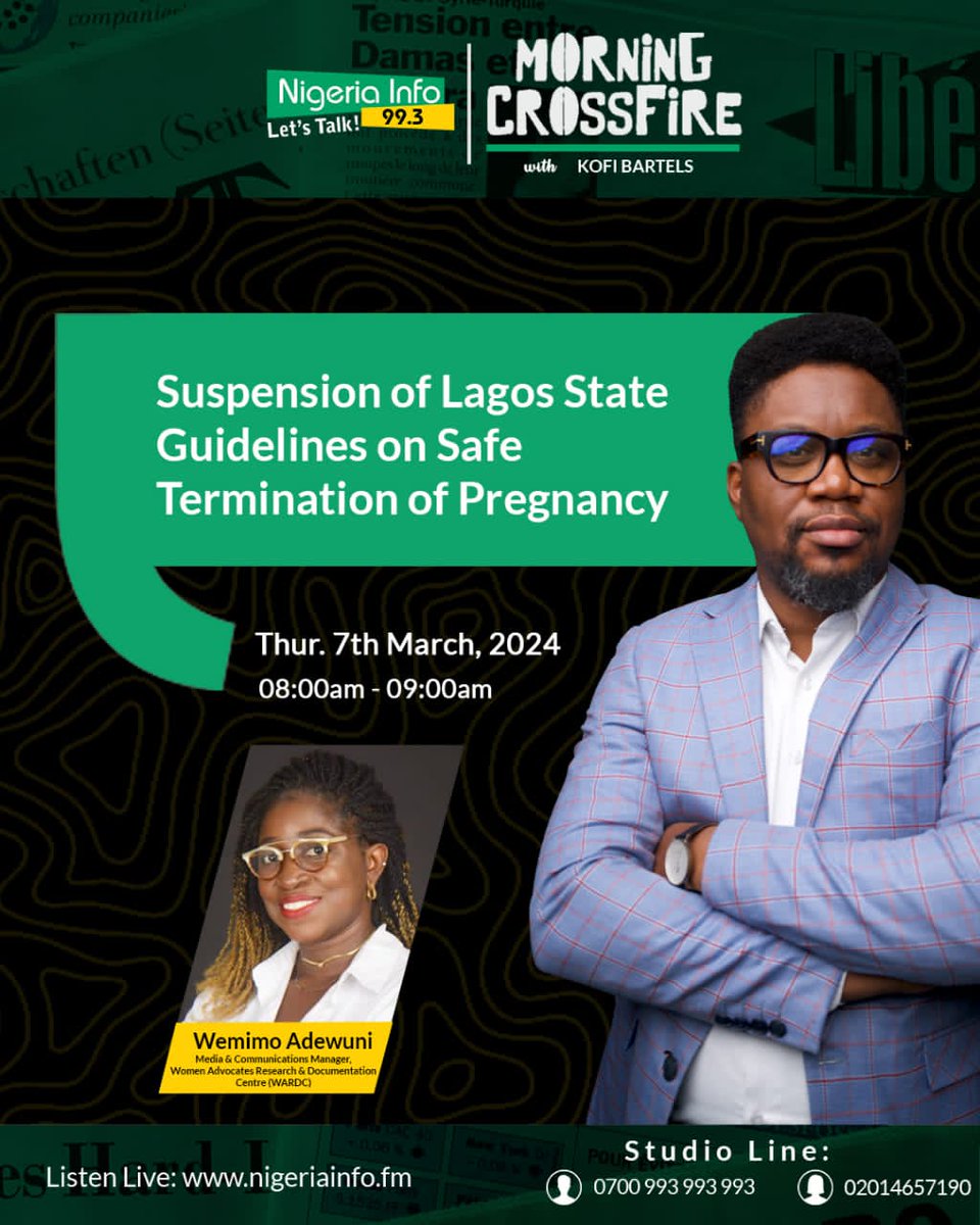 I'll be on @NigeriainfoFM at 8am tomorrow. Would you tune in?

#thepinkmovement #endunsafeabortions #womenlivesmatter