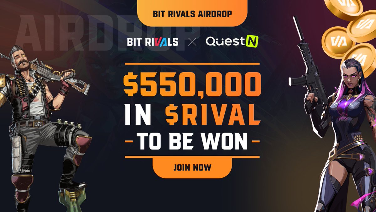 🚀 Rivals, ready for a quest? Dive into #QuestN and join our journey towards the $550,000 $RIVAL airdrop! Your mission: engage, play, and spread the word. Let's make history together! #BitRivals #airdrop 

➡️ app.questn.com/event/87942783…