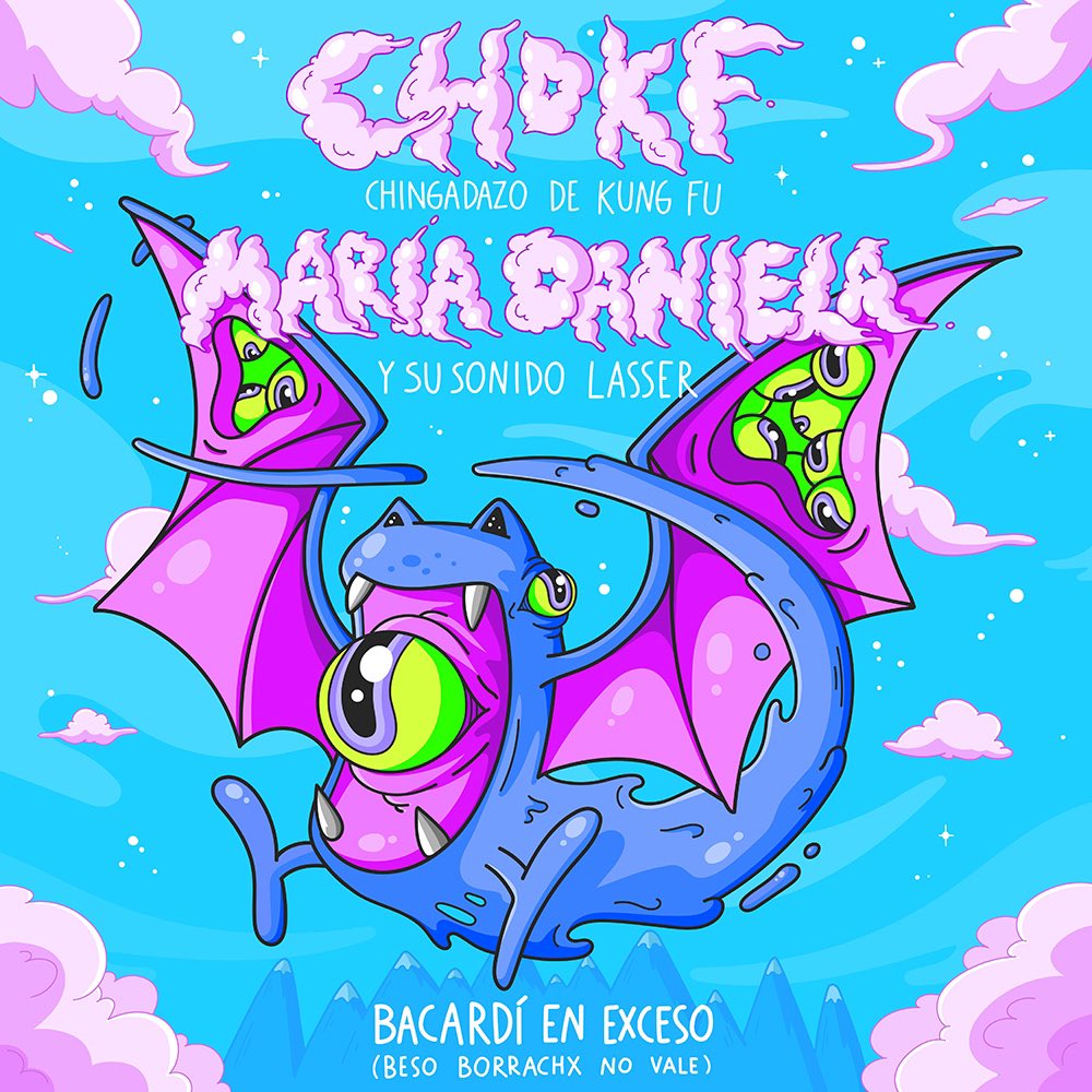 Arte para el sencillo “Bacardí en Exceso” de <a href="/elchingadazode/">Chingadazo de KungFu</a> y María Daniel y su Sonido Lasser 🦇💙

*disponible el 20 de marzo