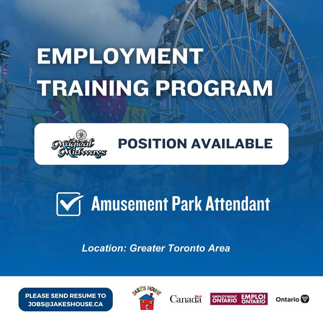 Our Employment Training Program is bridging the employment gap by connecting skilled individuals w/ exceptionalities to inclusive employers! We have an new job opportunity for an Amusement Park Attendant Role for Magical Midways in the (GTA). Email jobs@jakeshouse.ca!