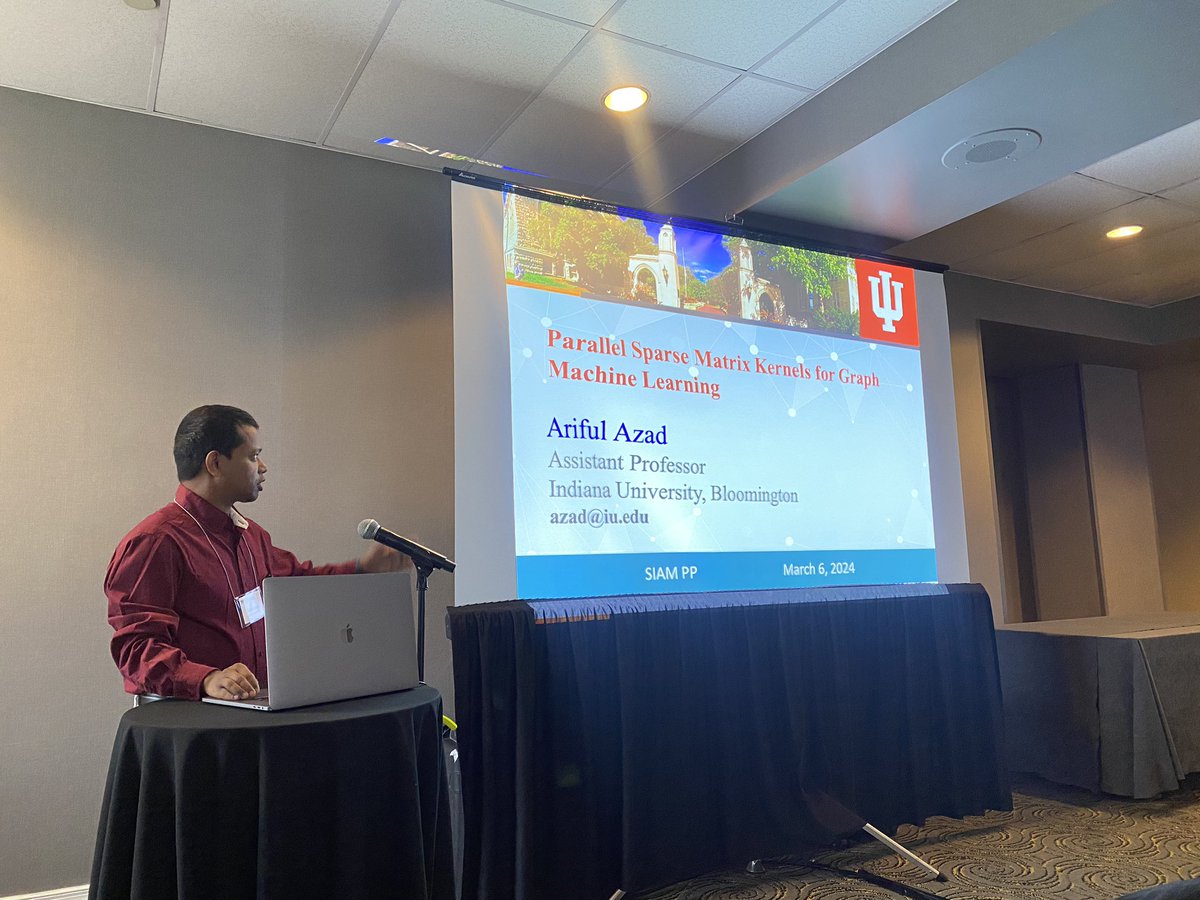 MS27: Matrix Computations and Scientific Applications — Ariful Azad from @IndianaUniv talking about “Parallel Sparse Matrix Kernels for Graph Machine Learning”

#SIAMPP24
#HPC