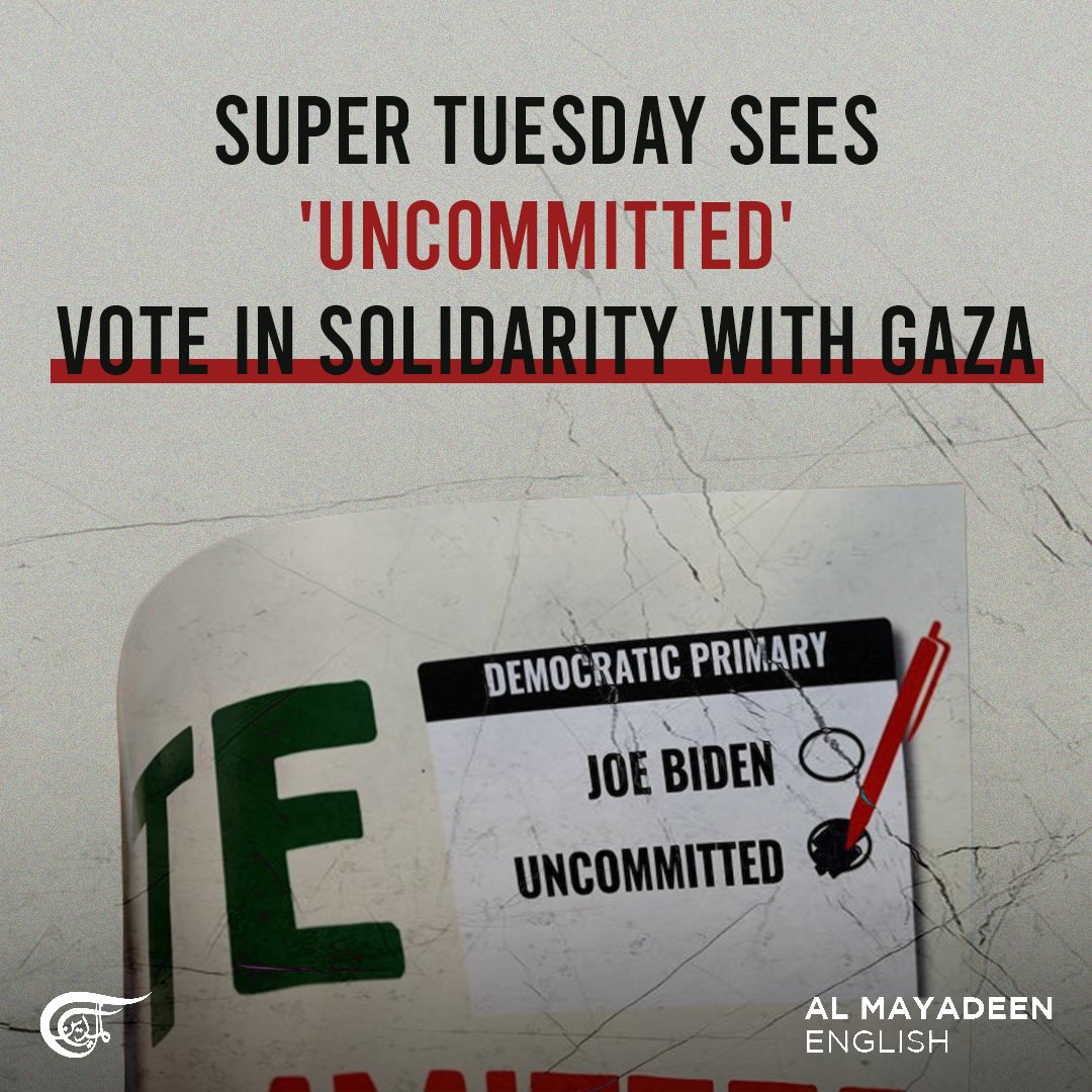 MayadeenEnglish's tweet image. #Biden made it through the Democratic primaries on #SuperTuesday, despite facing an "uncommitted" protest vote in Minnesota and six other states organized by activists over his unwavering support to "Israel" in its war on Gaza.

The protest vote in Minnesota stood at 19% of the