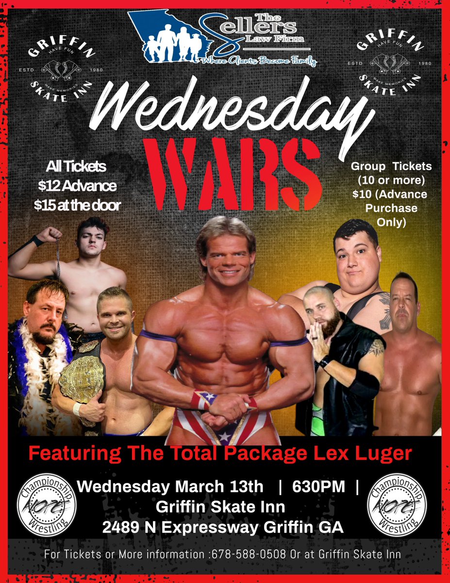 1 Week away! The Total Package @GenuineLexLuger is coming to Griffin GA. Griffin Skate inn 2488 N Expressway Griffin GA. Doors 6pm, Belltime 7pm