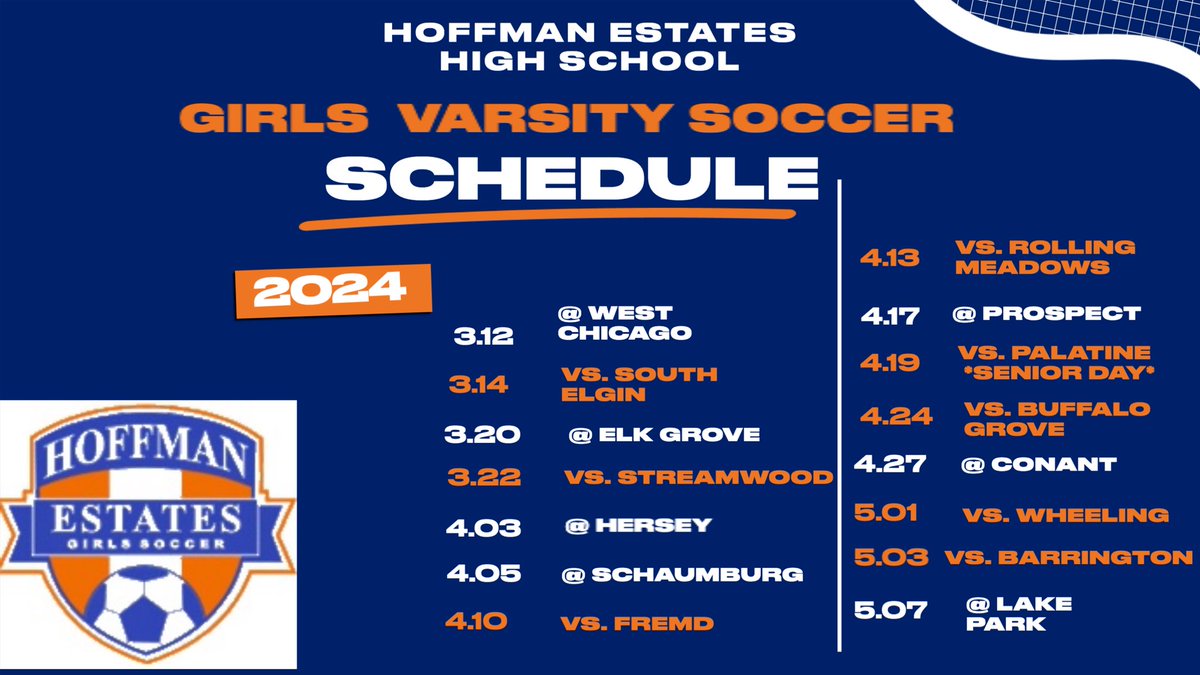 Your 2024 HEHS girls varsity soccer schedule. The Hawks kick off their season next Tuesday at West Chicago. #BetterTogether