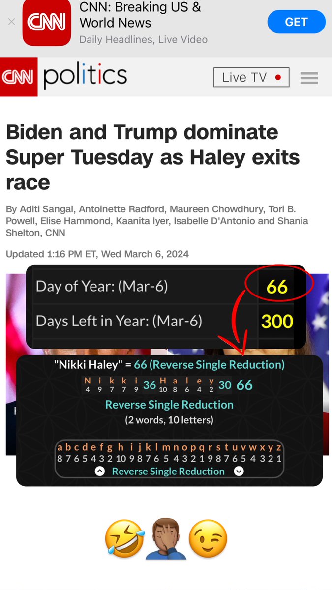 OmniMemecoins's tweet image. WAKE THE FUCK UP WORLD!! 
#NikkiHaley exits on the 66th day of the year!! 
Nikki Haley = 66
🤣👌🏽🤡
#scriptedpolitics #scriptedreality #Gematria