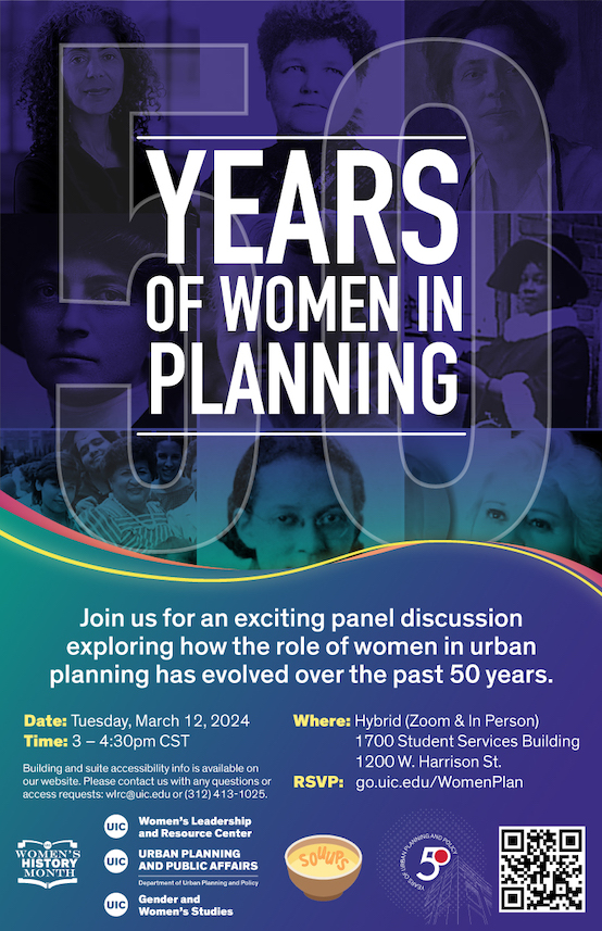 Join us next Tuesday for a discussion of women and planning and celebrate @UIC_UPP 50th anniversary. Register here wlrc.uic.edu/events/50-year…