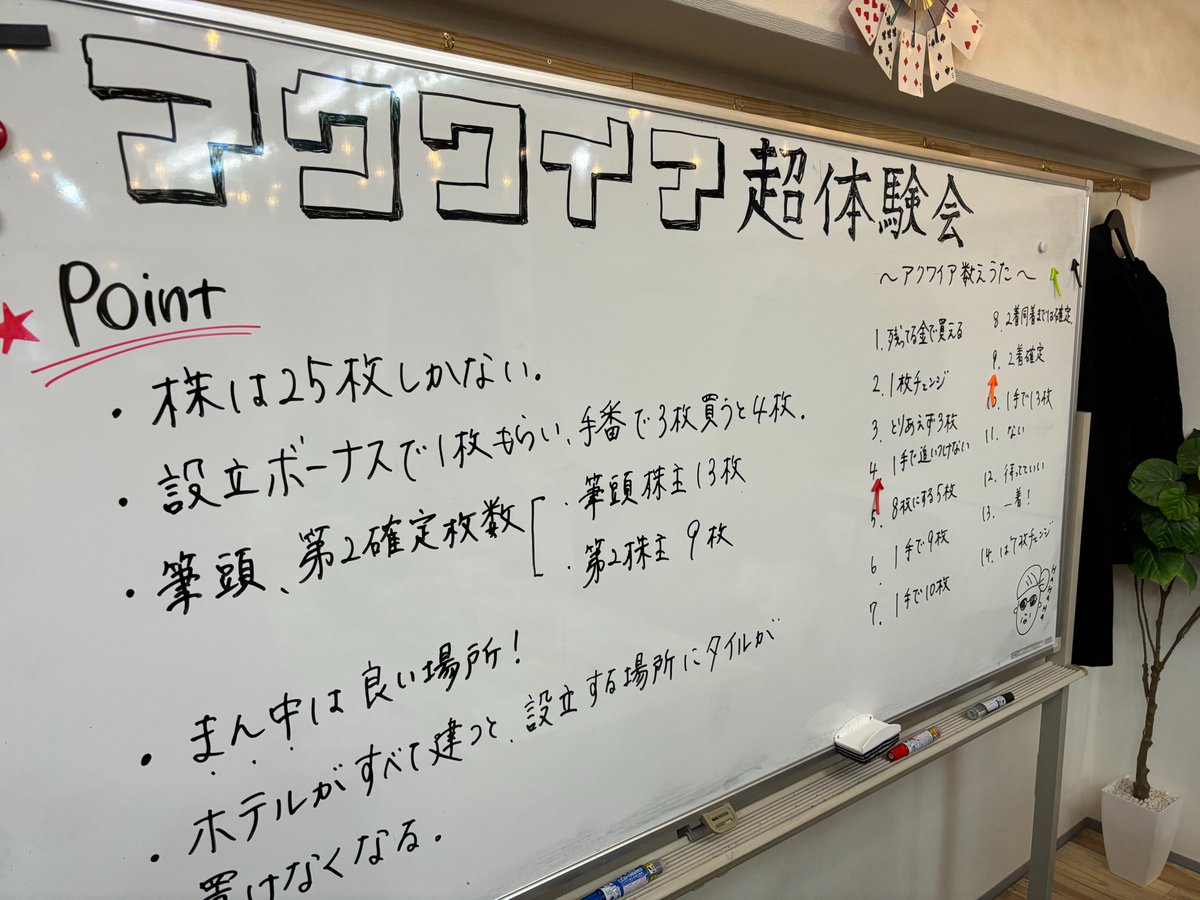 w_ind's tweet photo. 昨夜はこちらで愛すべきゲームを満喫
僕だったら数え歌の２は「ちょっとそこのホテルお邪魔します」にします。
#暮しとボードゲーム　#アクワイア超体験会 https://t.co/M6YNgtcnbG