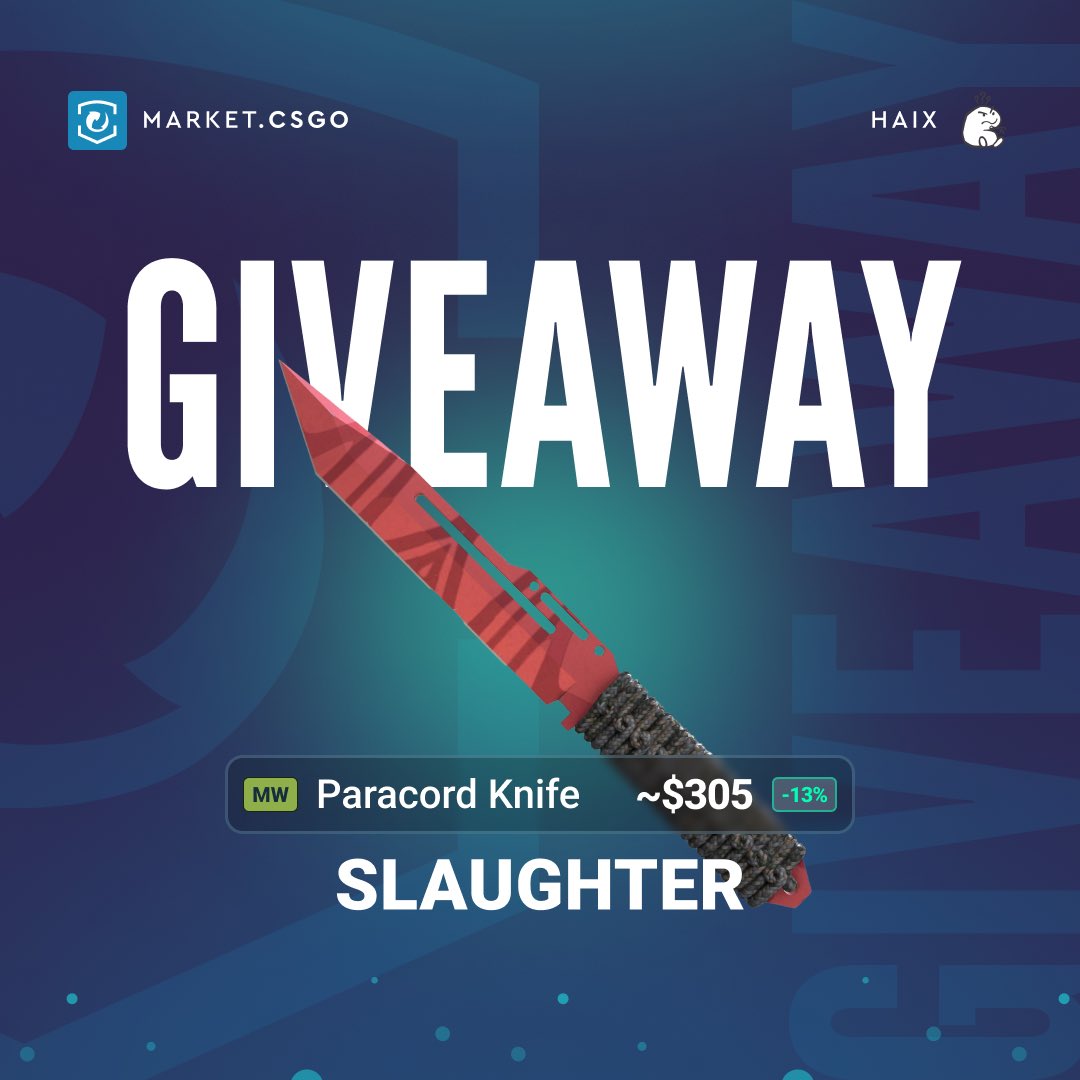 KingHaiX's tweet image. 💸 Paracord Slaughter Giveaway By me and @MarketCSGOcom 💸
Very simple rules: 
Follow me 
Follow @MarketCSGOcom
Tag 1 friend 
Winners will be chosen in 7 days! 
🍀 Best of luck to everyone 🍀