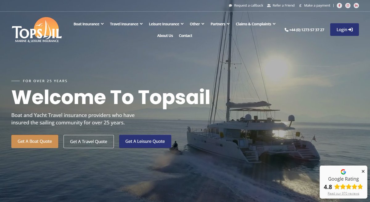 We’ve had a refresh at Topsail Insurance!

Check out our new logo and fantastic revamped website, designed with our customers needs in mind, here > topsailinsurance.com

#TopsailInsurance #Sailing #Yacht #Motorboat #Craft #Dinghies #Cruise #Boating #TravelInsurance