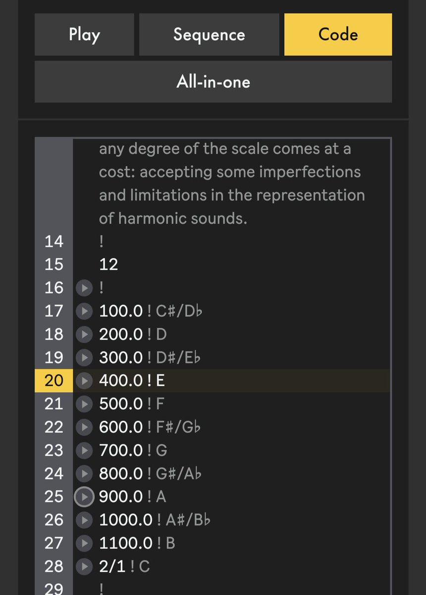 Really cool site by @Ableton lets you play around with different musical tuning systems. tuning.ableton.com I especially like this sonic code editor! 🎵 #musedchat