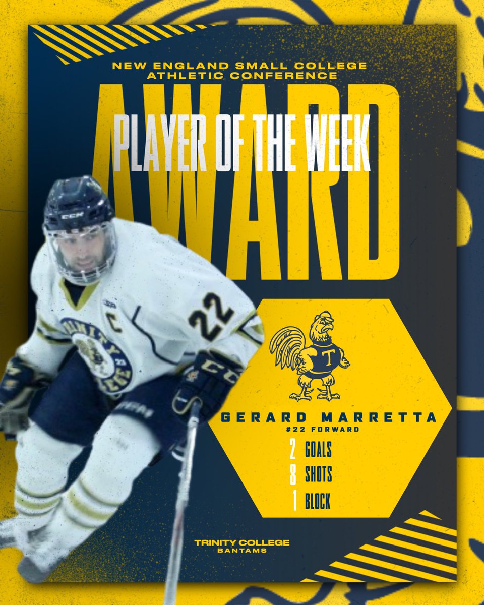 M🏒 | Released on Monday @tcbantamshockey’s Gerard Marretta was named @nescacathletics Men’s Hockey Player of the Week!! Congratulations Gerard!! #rollbants🐓