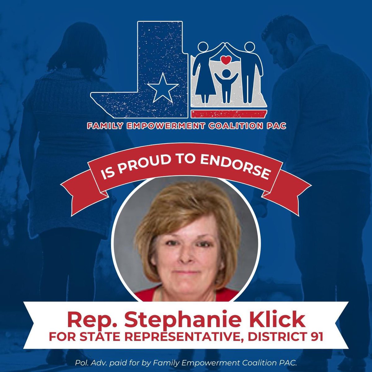 Congratulations, Stephanie Klick, for making it to the runoff!

HD 91 has a clear choice in front of them, <a href="/StephanieKlick/">Stephanie Klick</a> is a true #schoolchoice champion and will fight for parental empowerment for all Texas families.

Let’s take this to the finish line in. You have our full