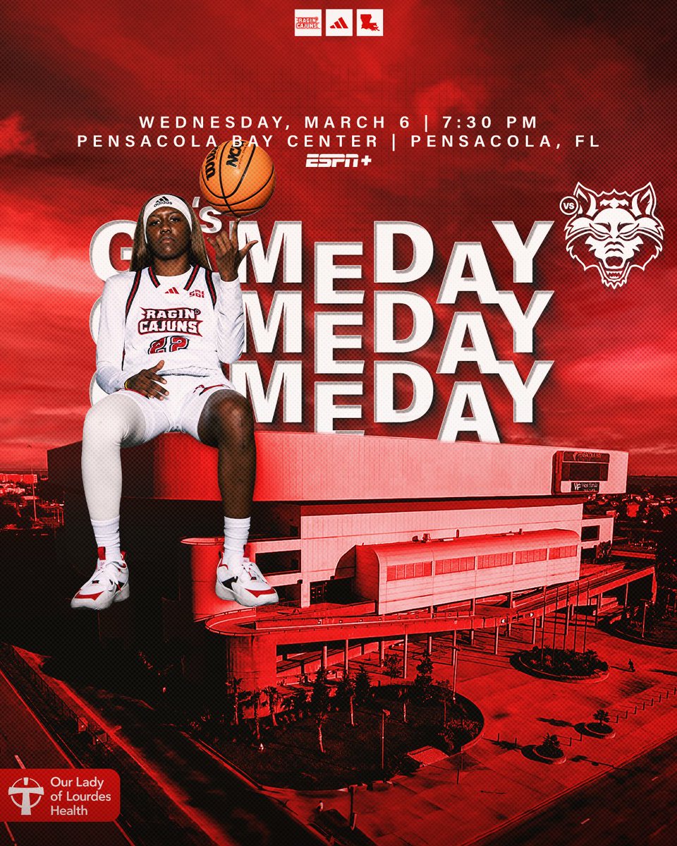 RaginCajunsWBB's tweet photo. Battle at the Beach 🏀🏝️

🏀 vs. Arkansas State
🗓 3.6.24 | 𝟳:𝟯𝟬 𝗽.𝗺.
📍 Pensacola, FL
🏟 Pensacola Bay Center
📺 [ESPN+] https://t.co/SAQ912XCX3
📻 [103.3 FM/1420 AM] https://t.co/u03UGn3FGO
📊 https://t.co/y7tljwLjC1

#GeauxCajuns https://t.co/eQ1Q5XQgxQ