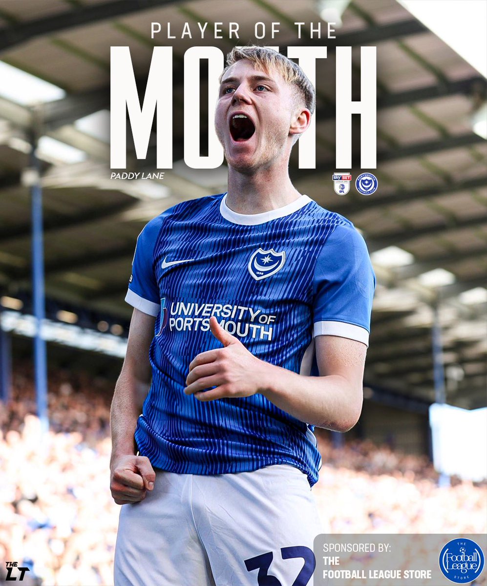 The League One February Player Of The Month Sponsored by @FootLeagueStore 🏆 Paddy Lane - Portsmouth 🔵 Four goals and two assists for a guy who is enjoying life at Fratton Park and his hero status among the Pompey fans 💫 #Pompey