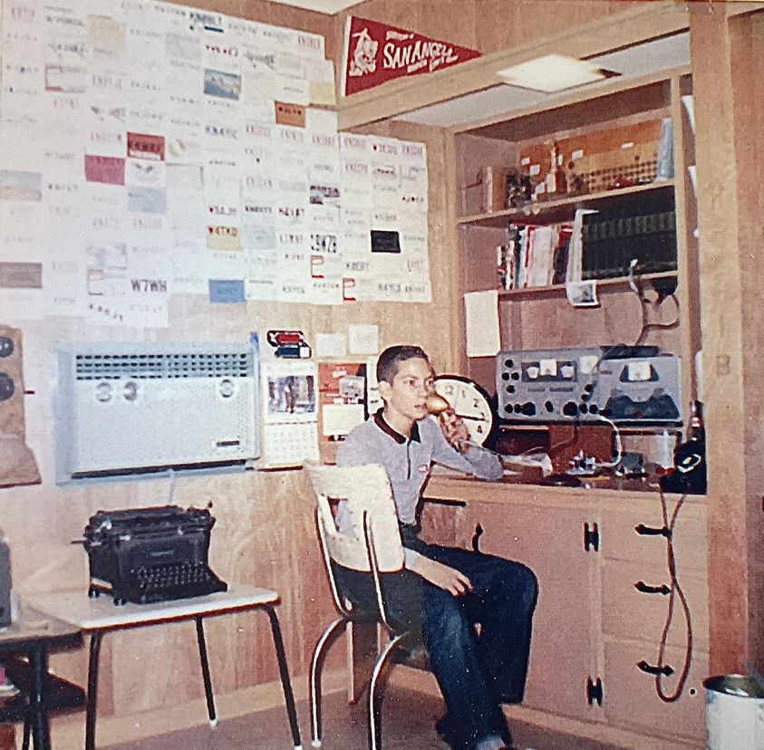 K3TripleR's tweet photo. "Me, in 1960 or 61, at age 13. I was KN5EIB/K5EIB.
I recently passed my Technician test, and rolled my old Conditional ticket over to a General one. I'm now N0EIB, and am looking forward to being on HF this summer. For some reason, I never forgot Morse code." https://t.co/eY7LRPrRF9