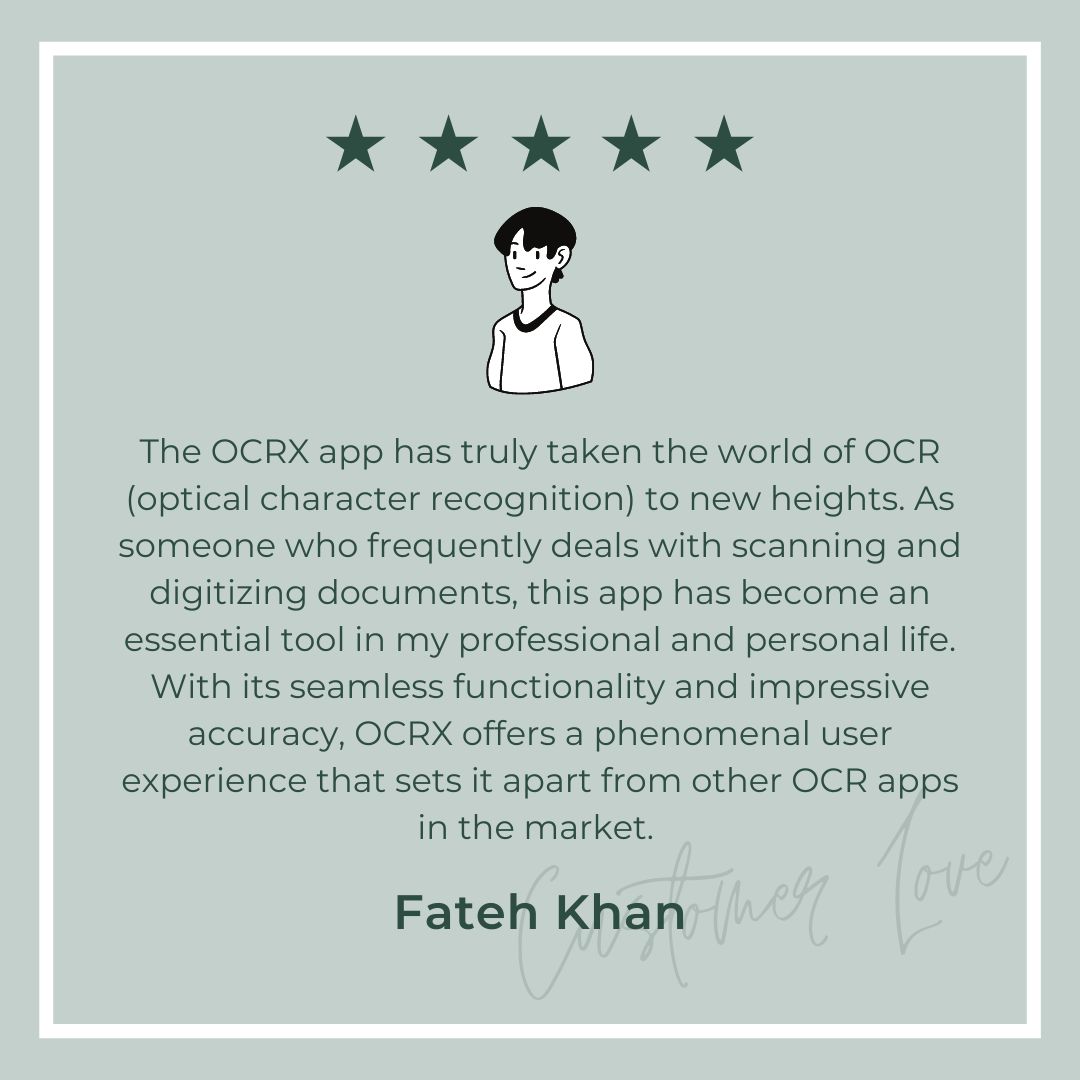 Feedback of one of our users for our ocrX app that can extract text from an image.