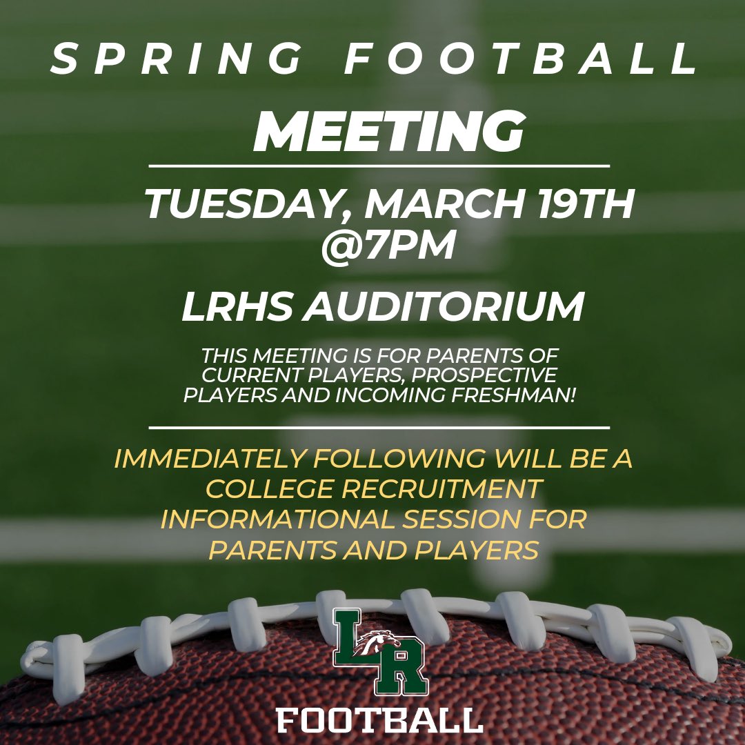 🚨Parent Meeting March 19th🚨 This is for parents of current players and parents of incoming freshman! Go Mustangs!