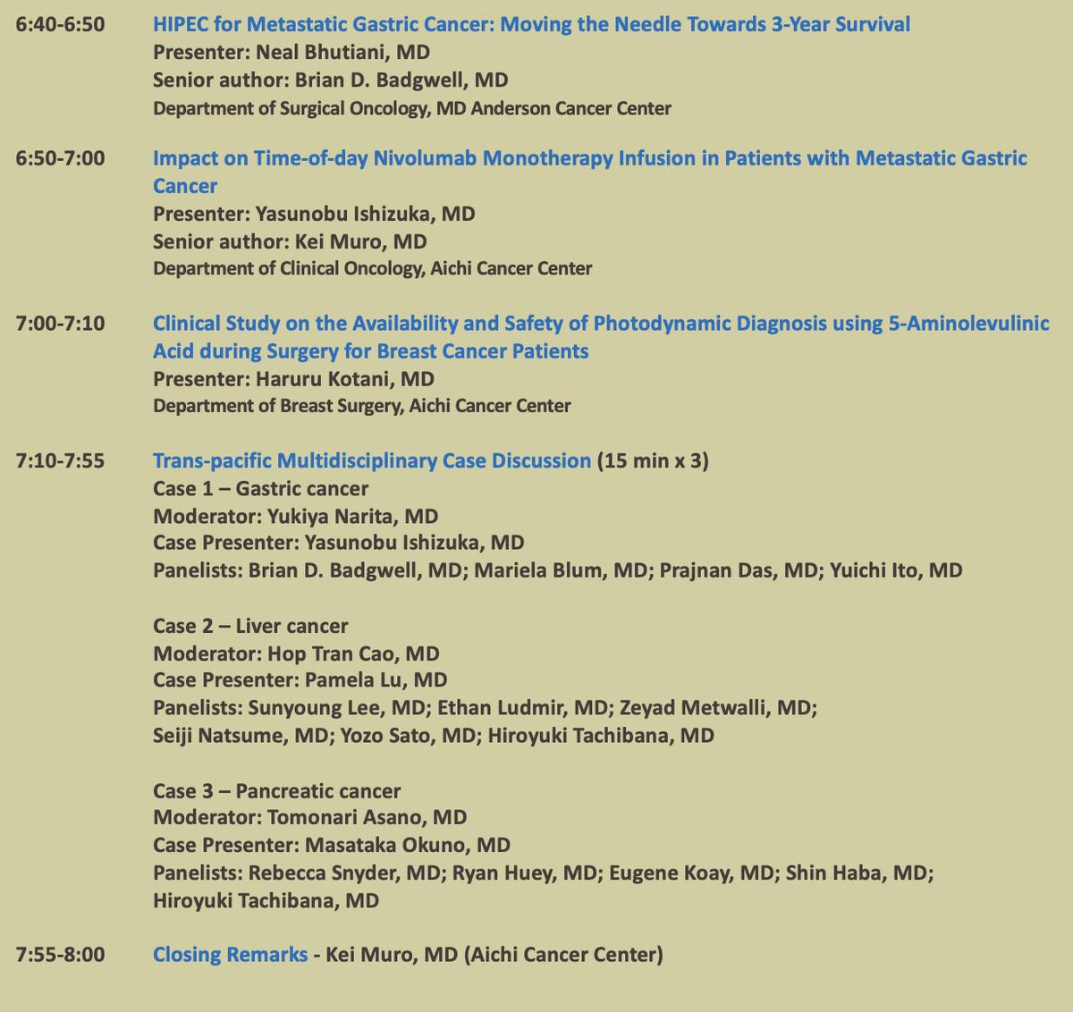Naruhiko Ikoma MD MS (@ikomamd) on Twitter photo 1st MD Anderson-Aichi Cancer Center Joint Cancer Symposium on 3/8 Fri 5-8 pm CST. start with our own Dr. Pisters’ lecture, followed by research/clinical lectures and MDC case discussions in topics of HPB/gastric cancers. Join us virtually!
Bit.ly/3SHi6IR
<a href="/MDAndersonNews/">MD Anderson Cancer Center</a> 1st MD Anderson-Aichi Cancer Center Joint Cancer Symposium on 3/8 Fri 5-8 pm CST. start with our own Dr. Pisters’ lecture, followed by research/clinical lectures and MDC case discussions in topics of HPB/gastric cancers. Join us virtually!
Bit.ly/3SHi6IR
<a href="/MDAndersonNews/">MD Anderson Cancer Center</a>