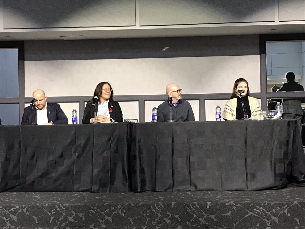 ReNewCanada's tweet photo. Panel discussion on #Indigenous collaborations at #TimberTalks event featuring Kyara Wendling of Smoke Architecture, Valerie Vanderwyk of Aboriginal Apprenticeship Board, Patrick Chouinard of @elementfiveco and Ivan LaRoche @UBCBuilt_CRC https://t.co/iVkZIPaAna