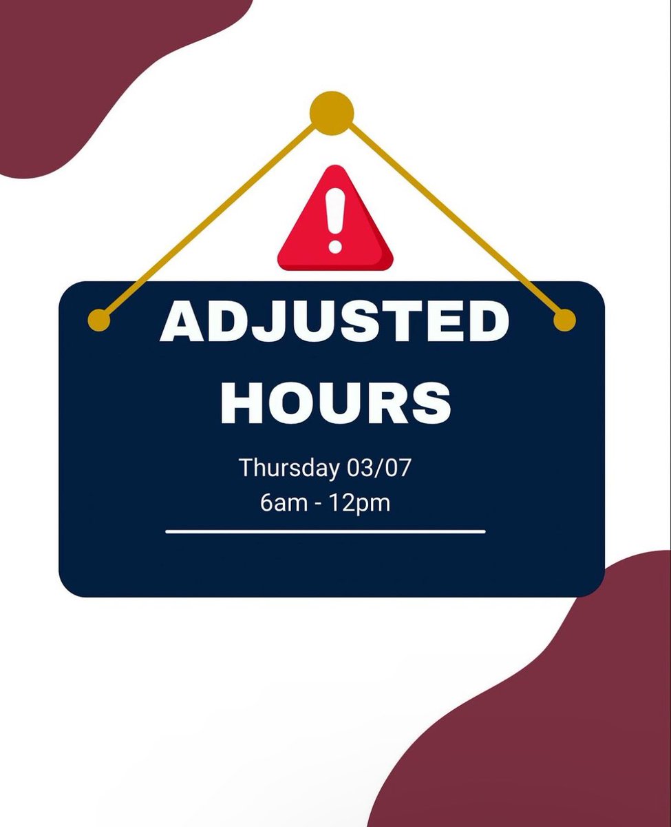 🚨Tomorrow🚨
Patterson Center adjusted hours